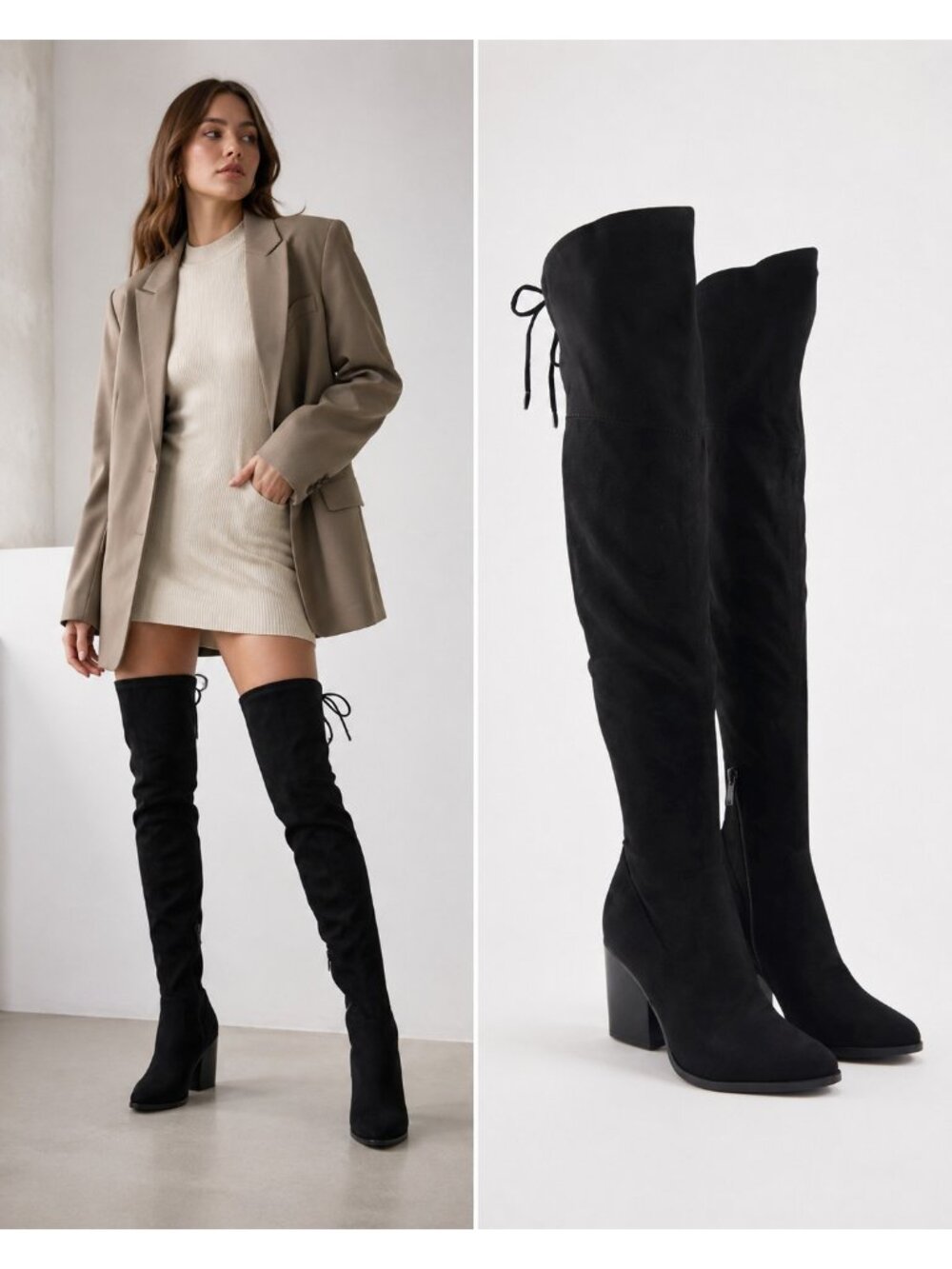 Marc Fisher LTD Black Over the Knee Pointed Toe Block Heel Boots 8M NWOB